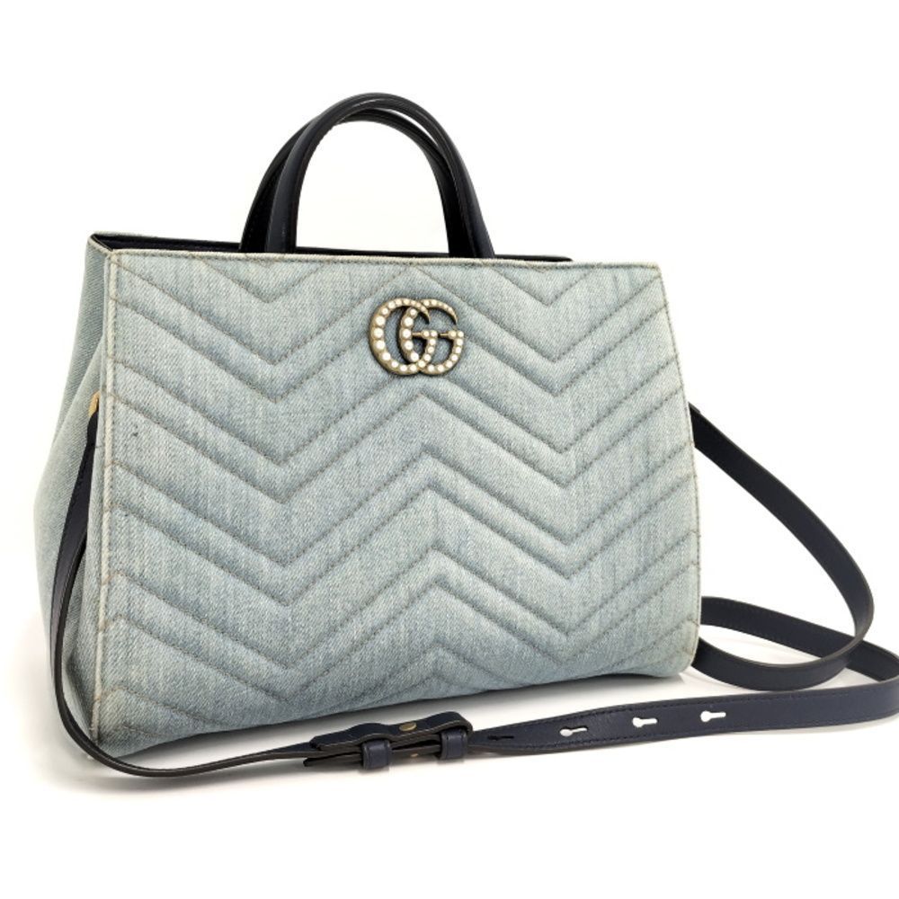 GUCCI Shoulder Bag GG Marmont Quilted Canvas Denim Blue